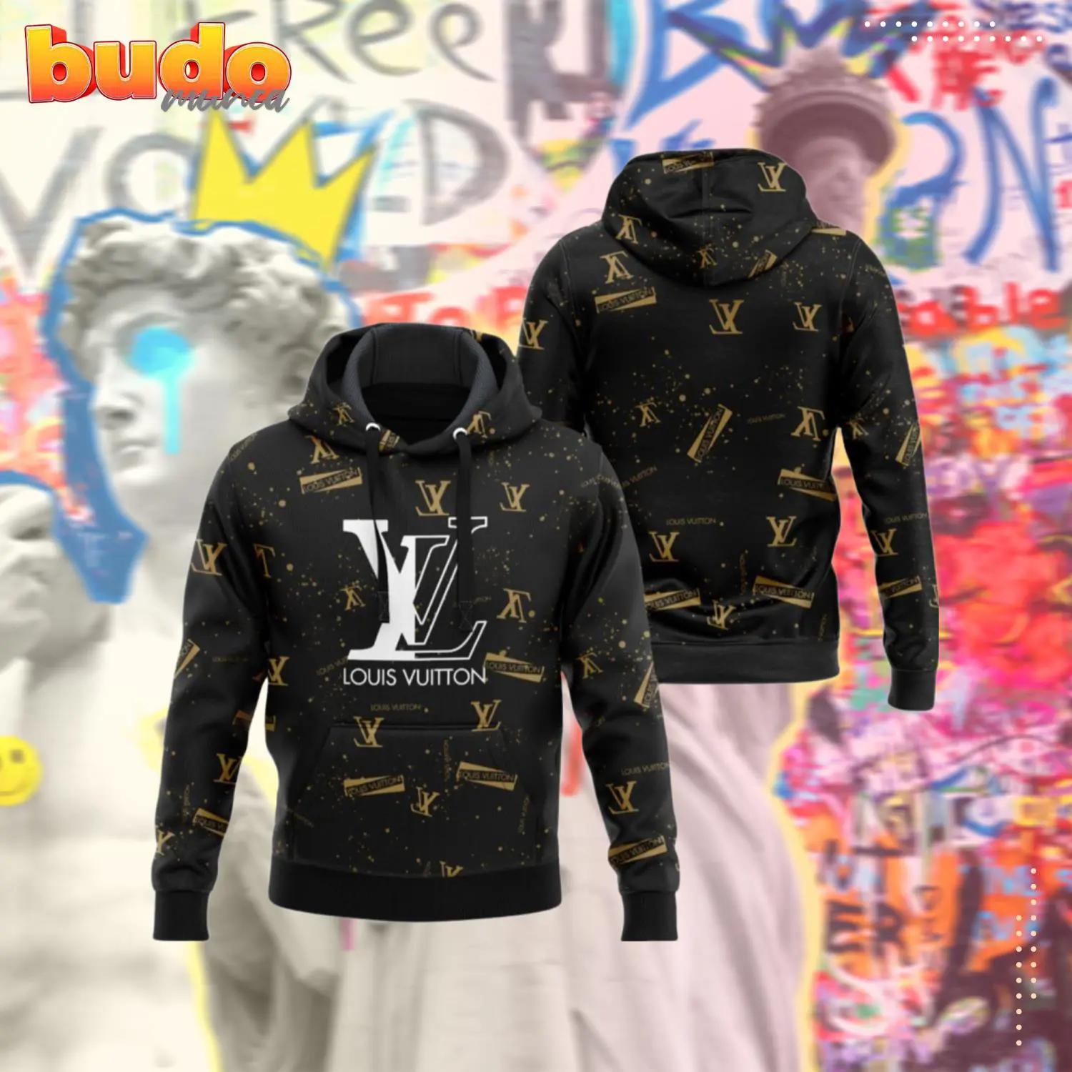 Louis vuitton black yellow logo fashion luxury brand hoodie for men women - hot new